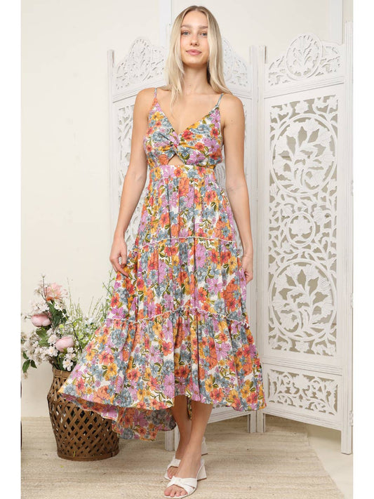 Floral Twist Maxi Slit Dress