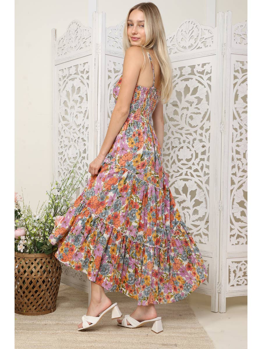Floral Twist Maxi Slit Dress