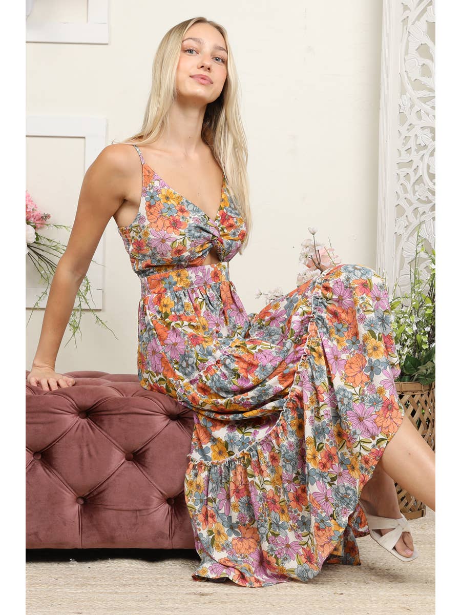 Floral Twist Maxi Slit Dress
