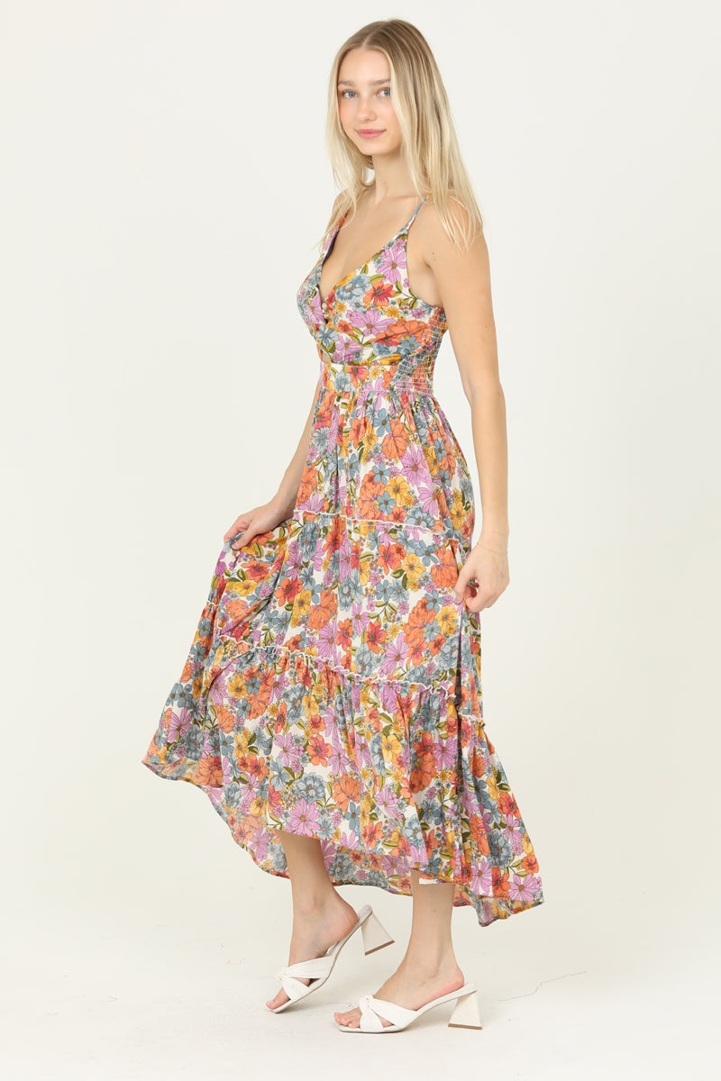 Floral Twist Maxi Slit Dress
