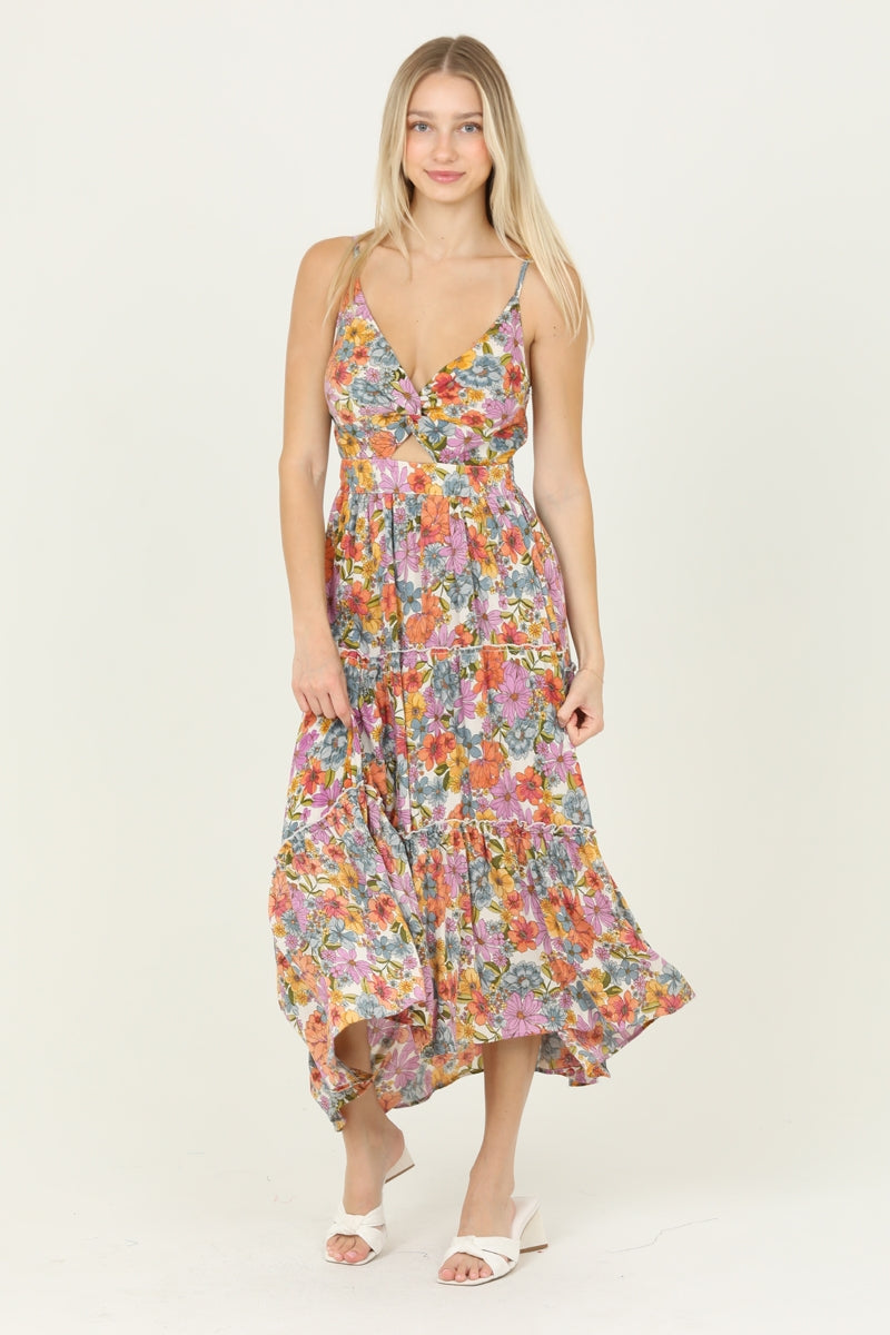 Floral Twist Maxi Slit Dress
