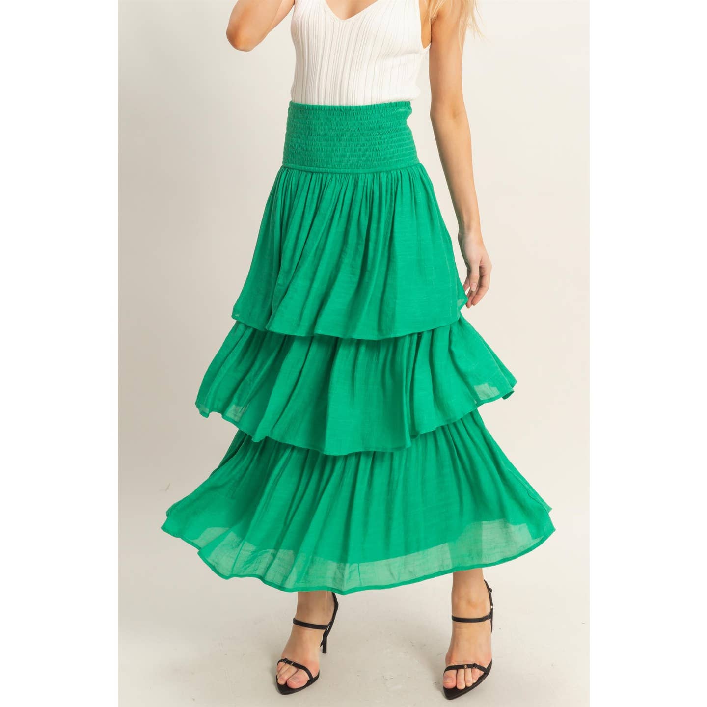 Tiered Smock Waist Maxi Skirt