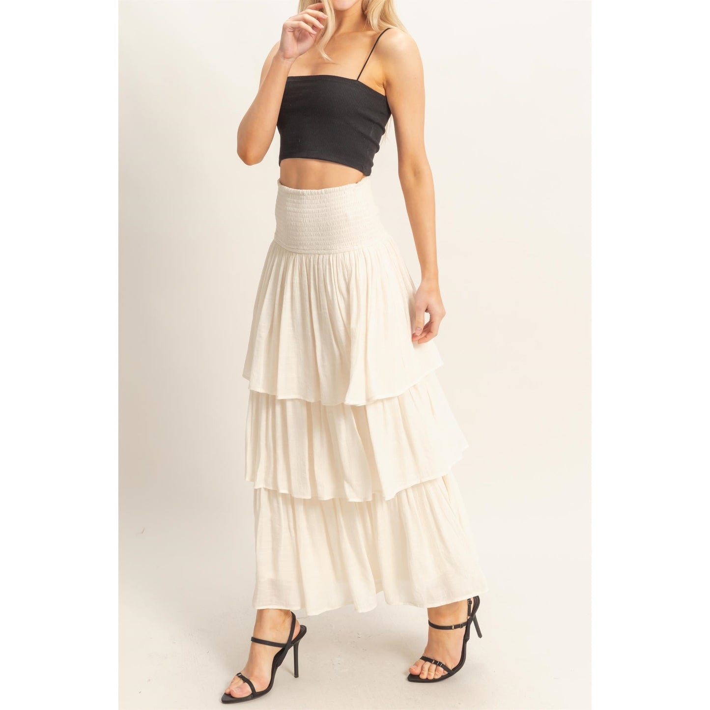 Tiered Smock Waist Maxi Skirt