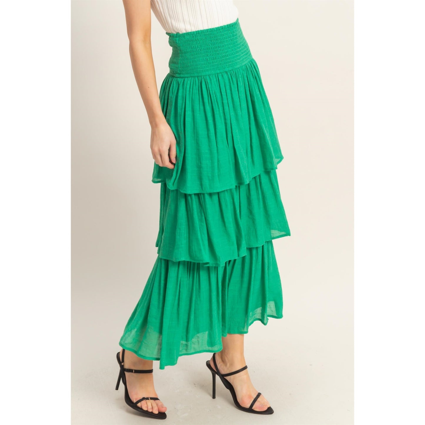 Tiered Smock Waist Maxi Skirt