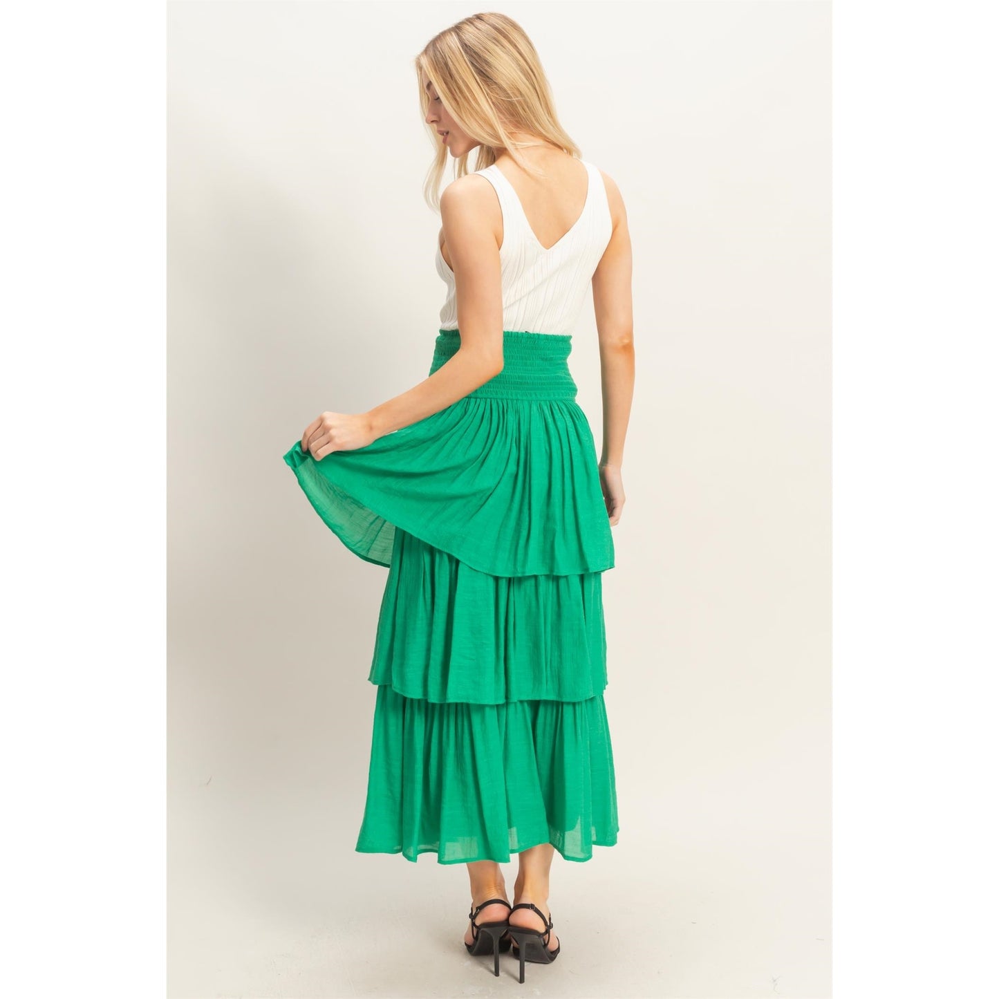 Tiered Smock Waist Maxi Skirt