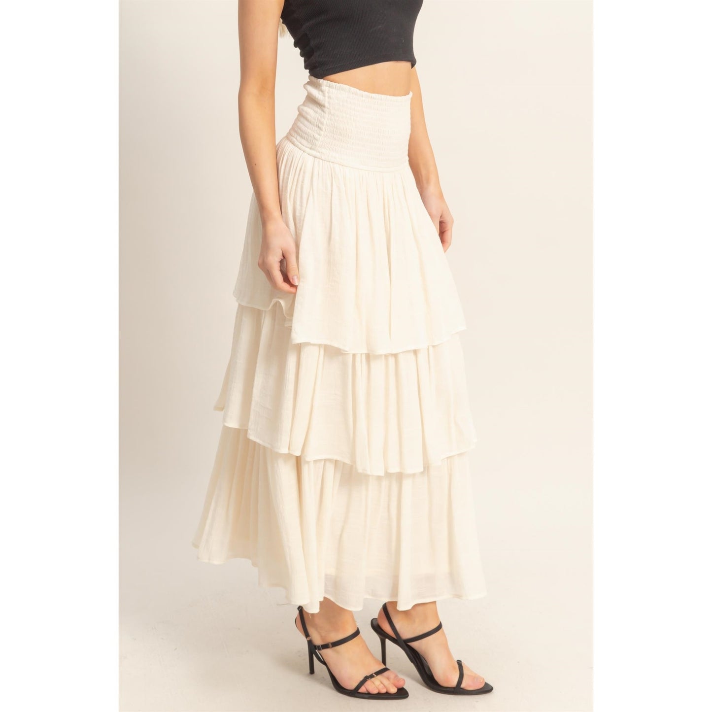 Tiered Smock Waist Maxi Skirt
