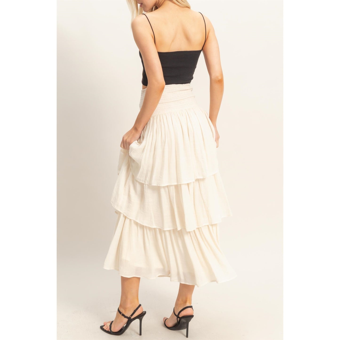 Tiered Smock Waist Maxi Skirt