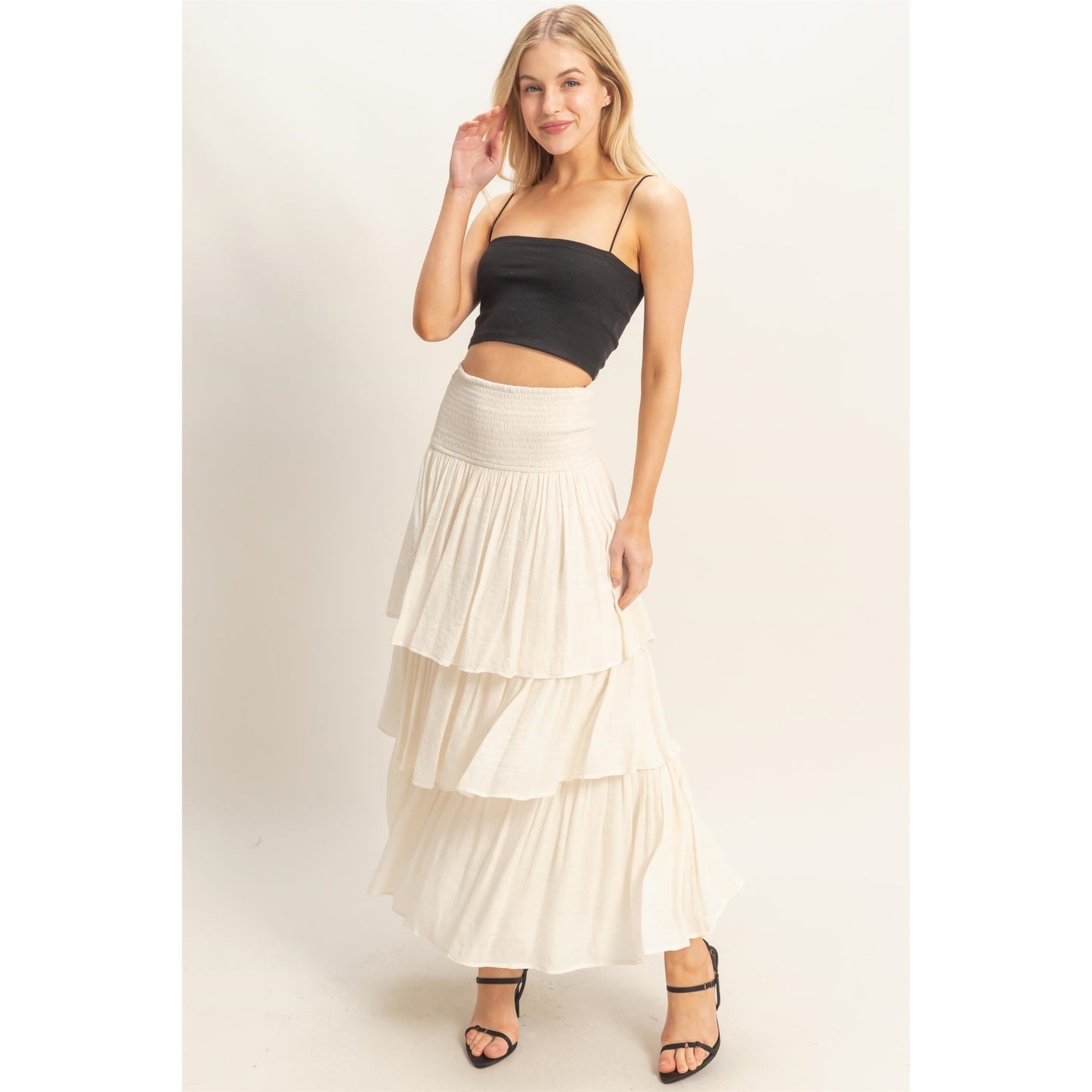 Tiered Smock Waist Maxi Skirt