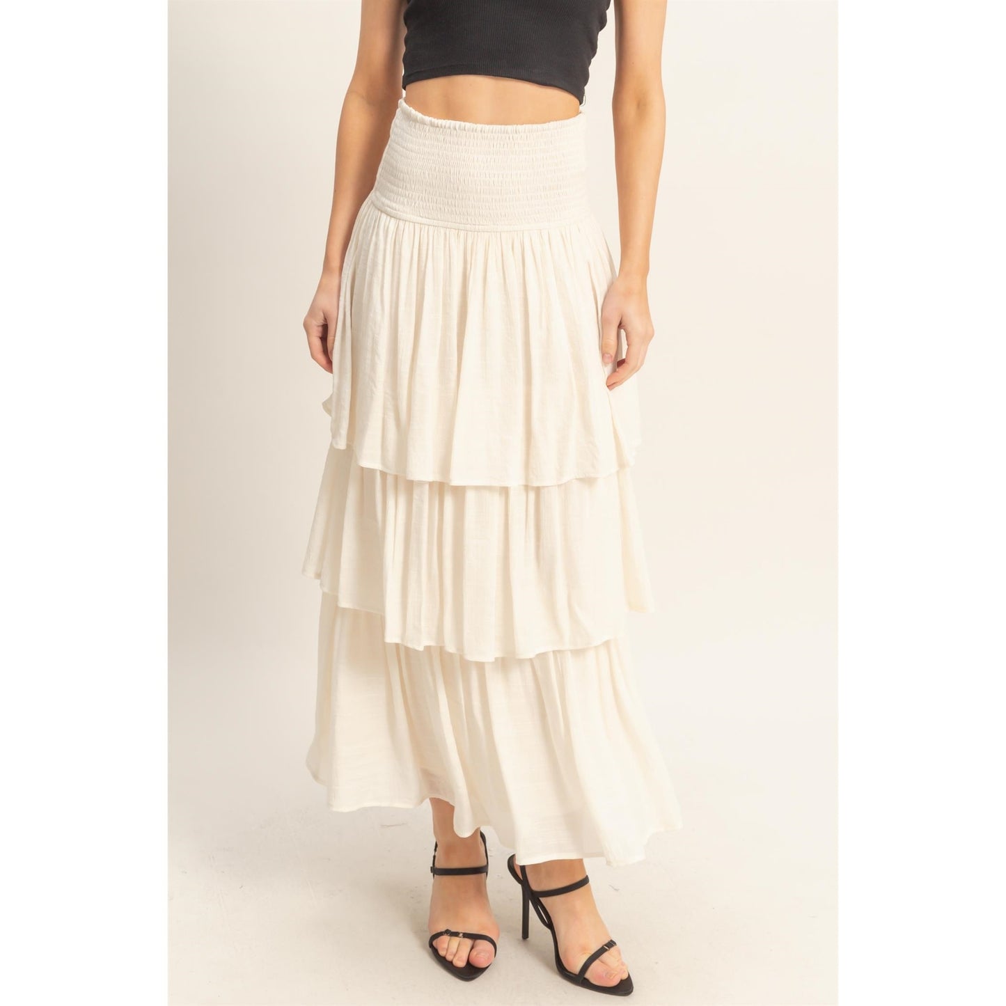 Tiered Smock Waist Maxi Skirt