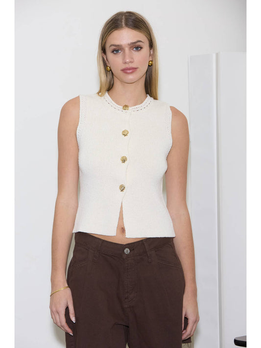 Ivory Knit Seashell Button Top