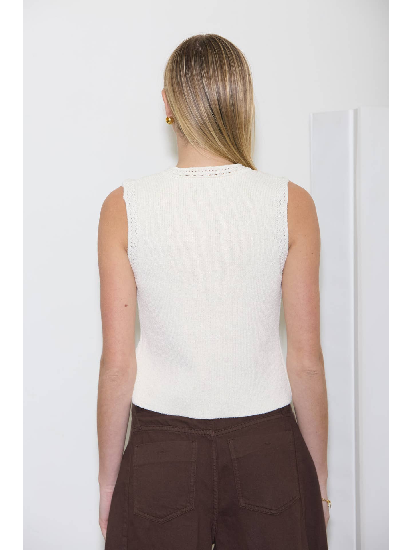 Ivory Knit Seashell Button Top