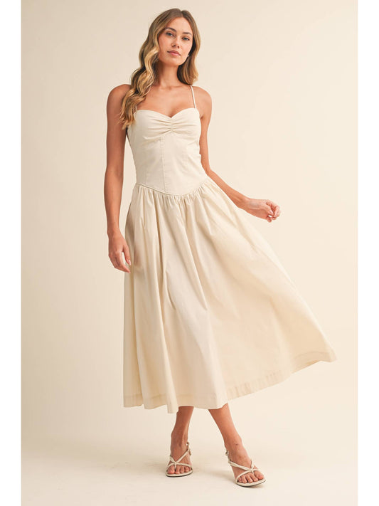 Poplin Beige Sweetheart Midi Dress
