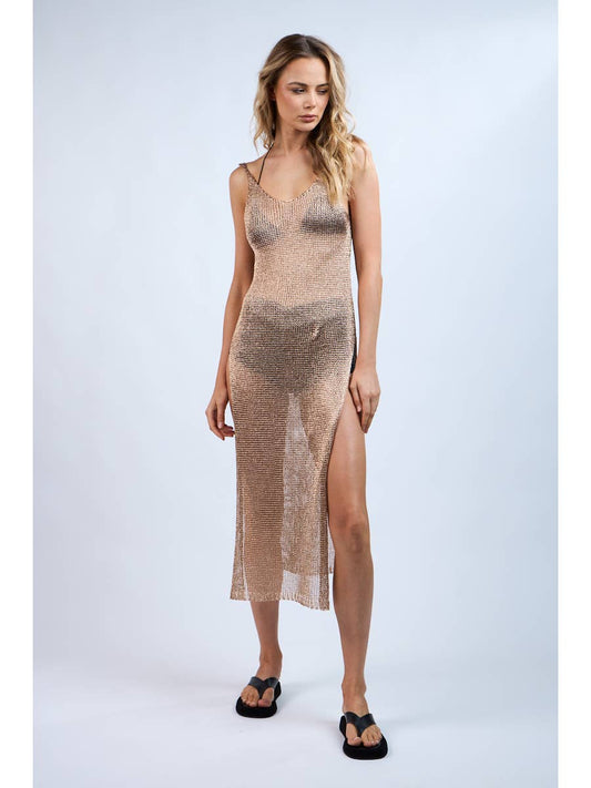 Gold Mesh Swim Cover Up Midi Dress