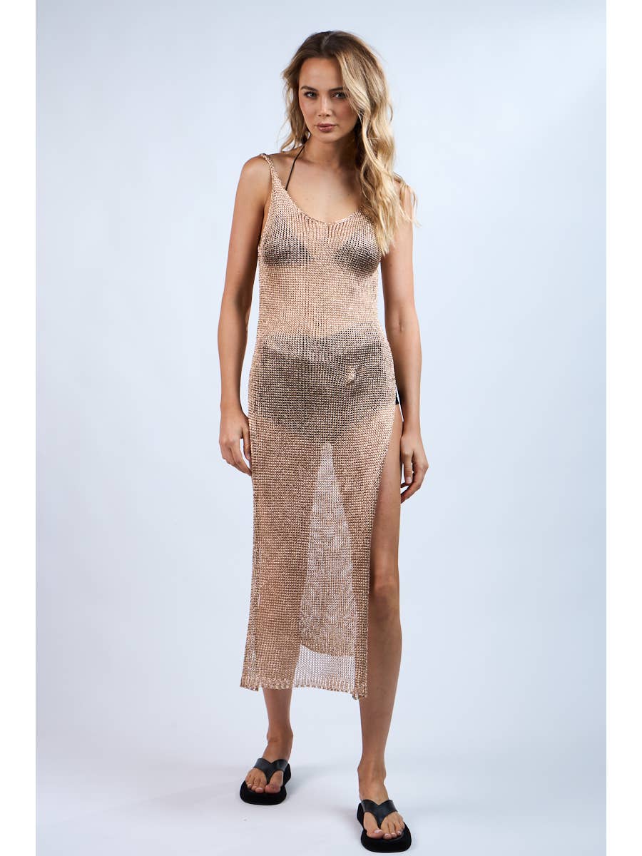Gold Mesh Swim Cover Up Midi Dress