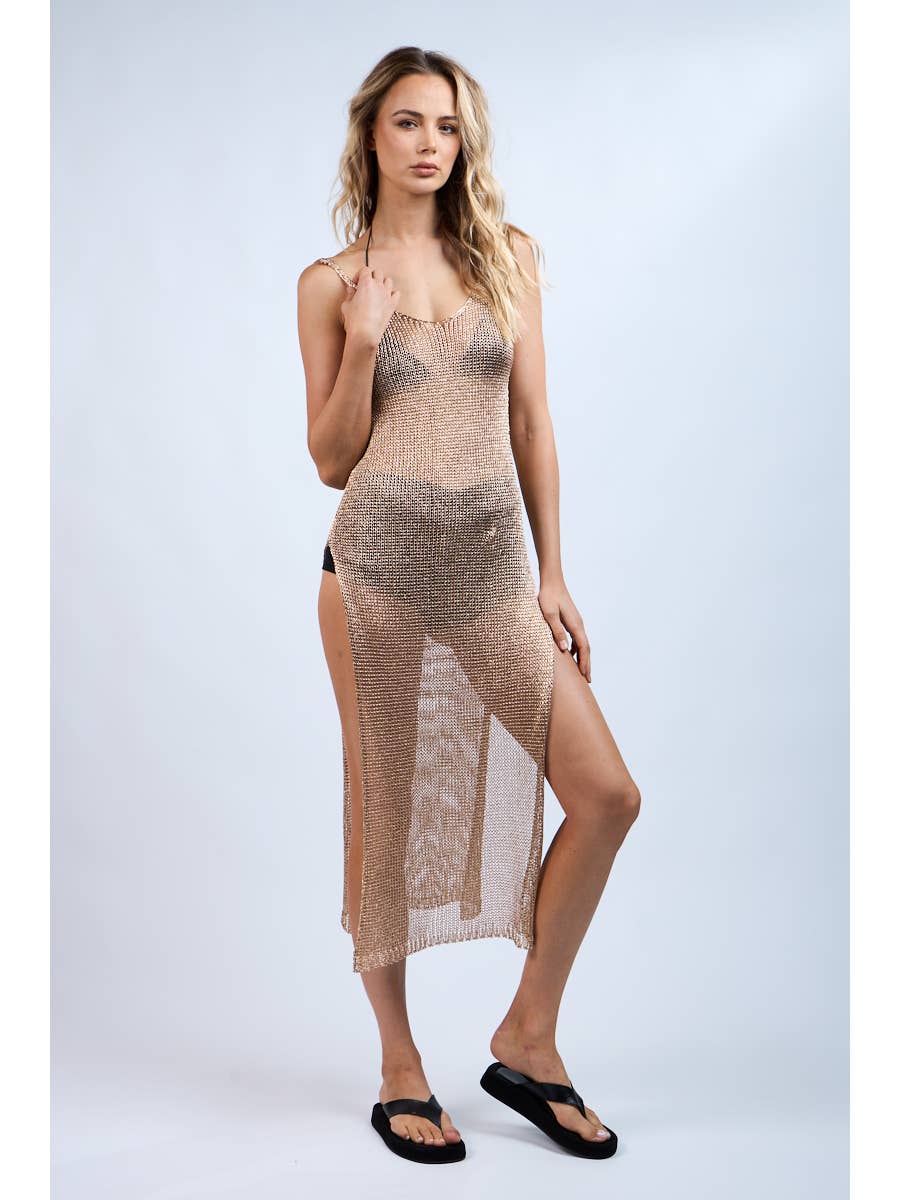 Gold Mesh Swim Cover Up Midi Dress