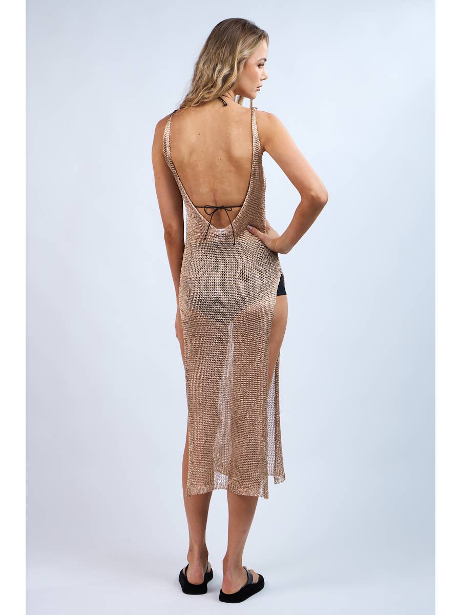 Gold Mesh Swim Cover Up Midi Dress