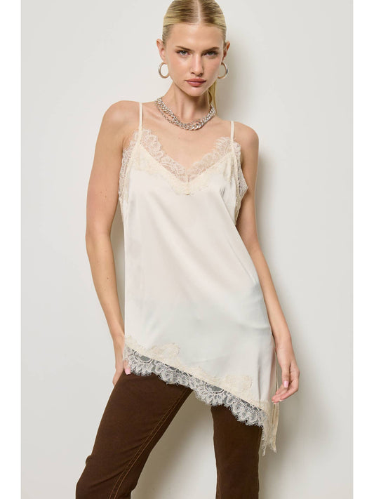 Cream Lace Satin Cami Top