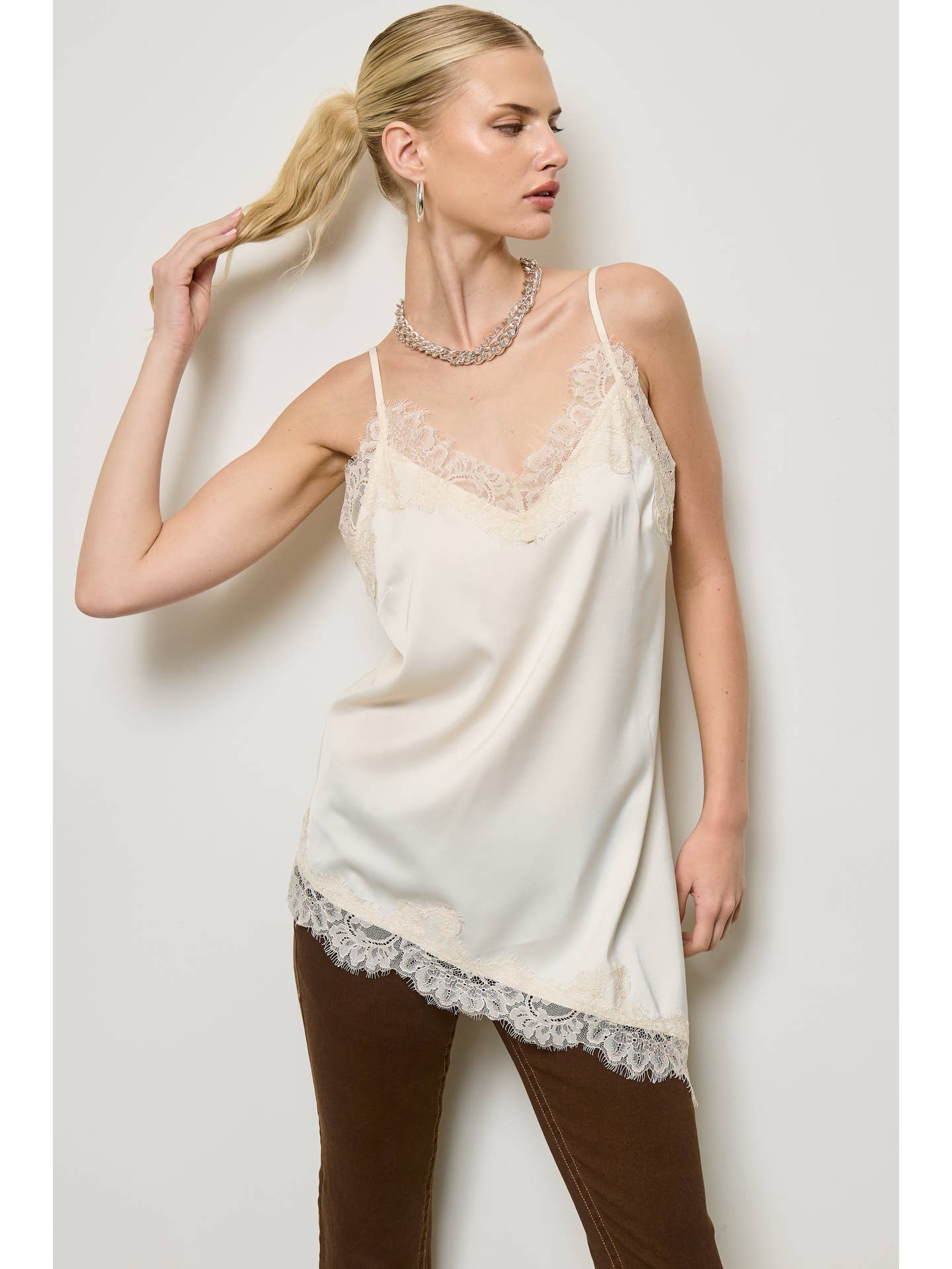 Cream Lace Satin Cami Top