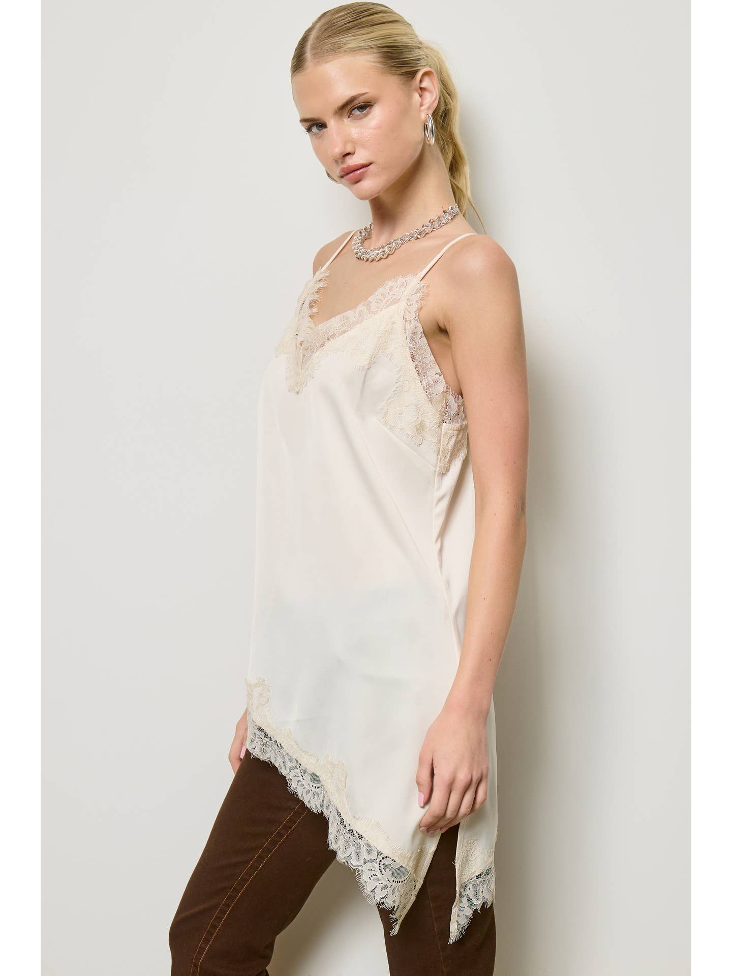 Cream Lace Satin Cami Top