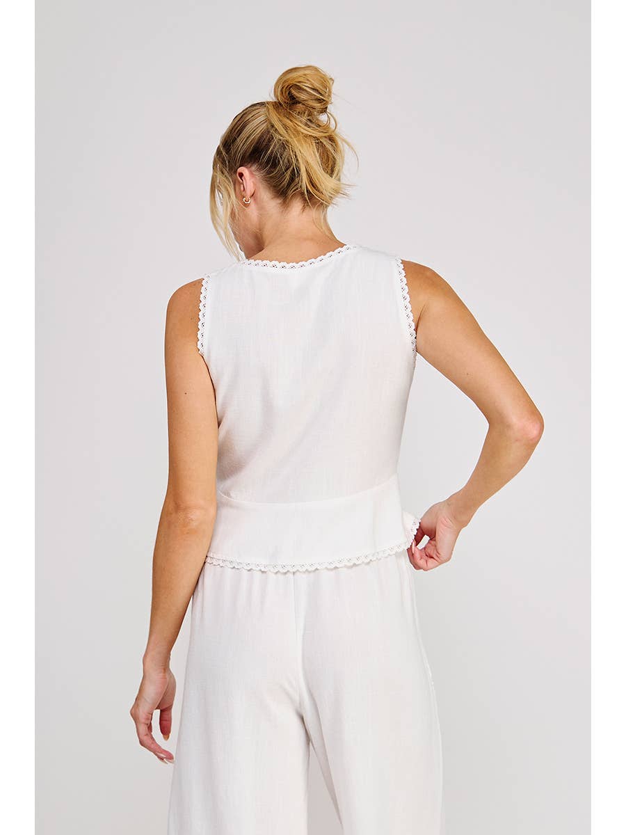 White Linen Blend Peplum Tank