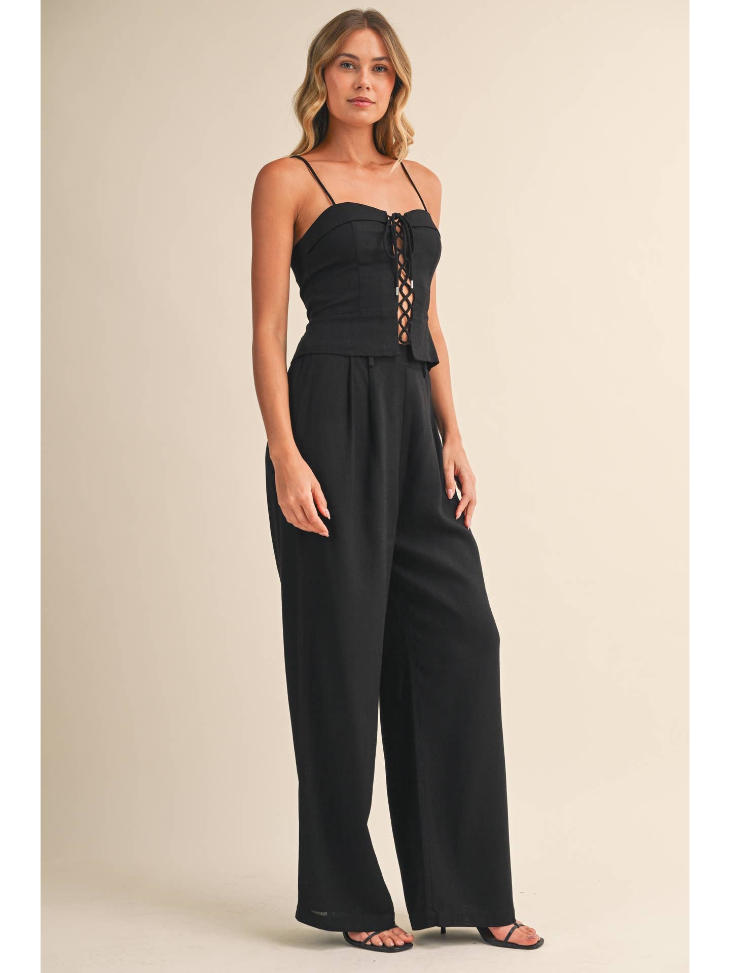 Linen Lace Up Top & Pants Set