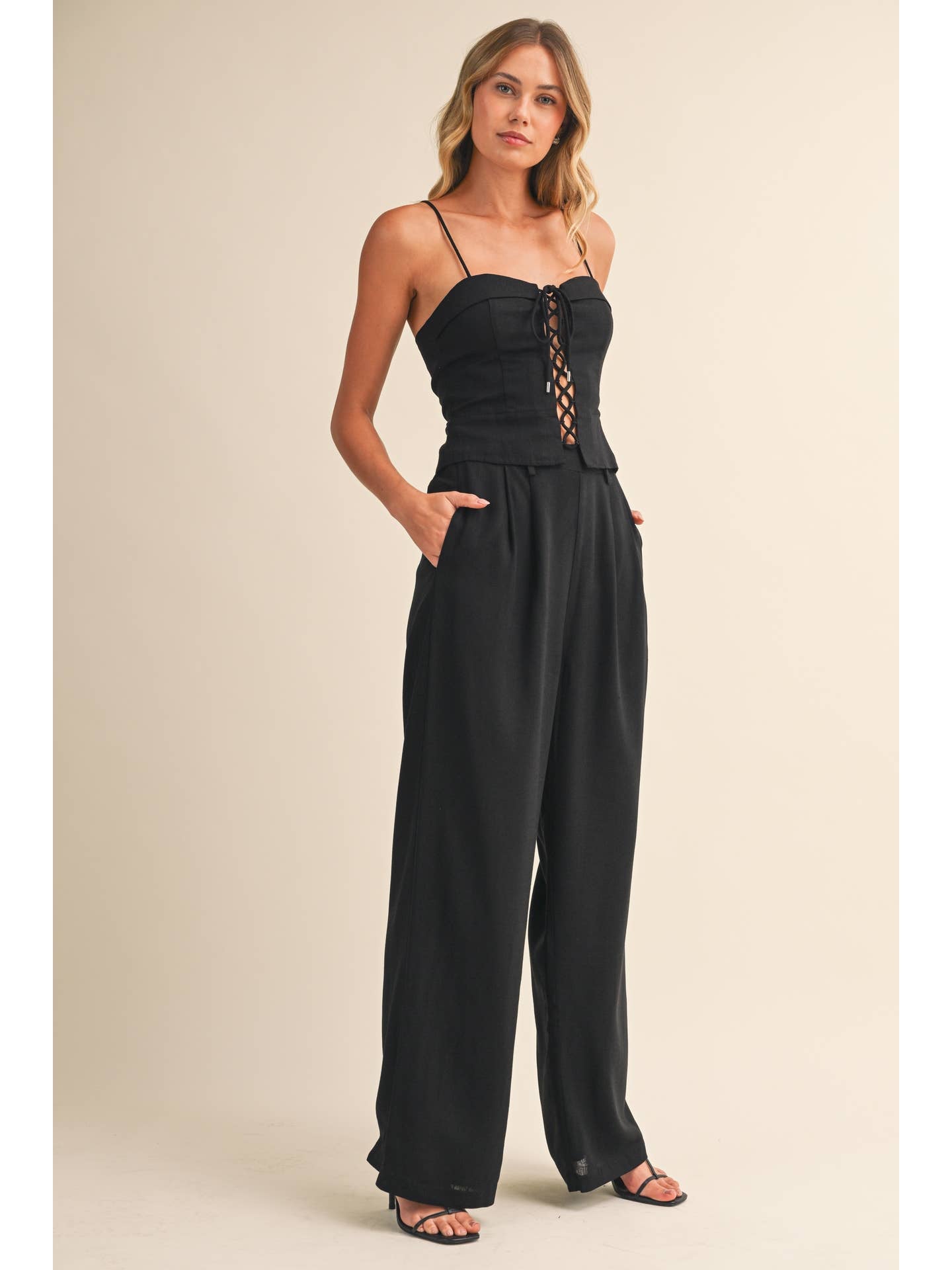 Linen Lace Up Top & Pants Set