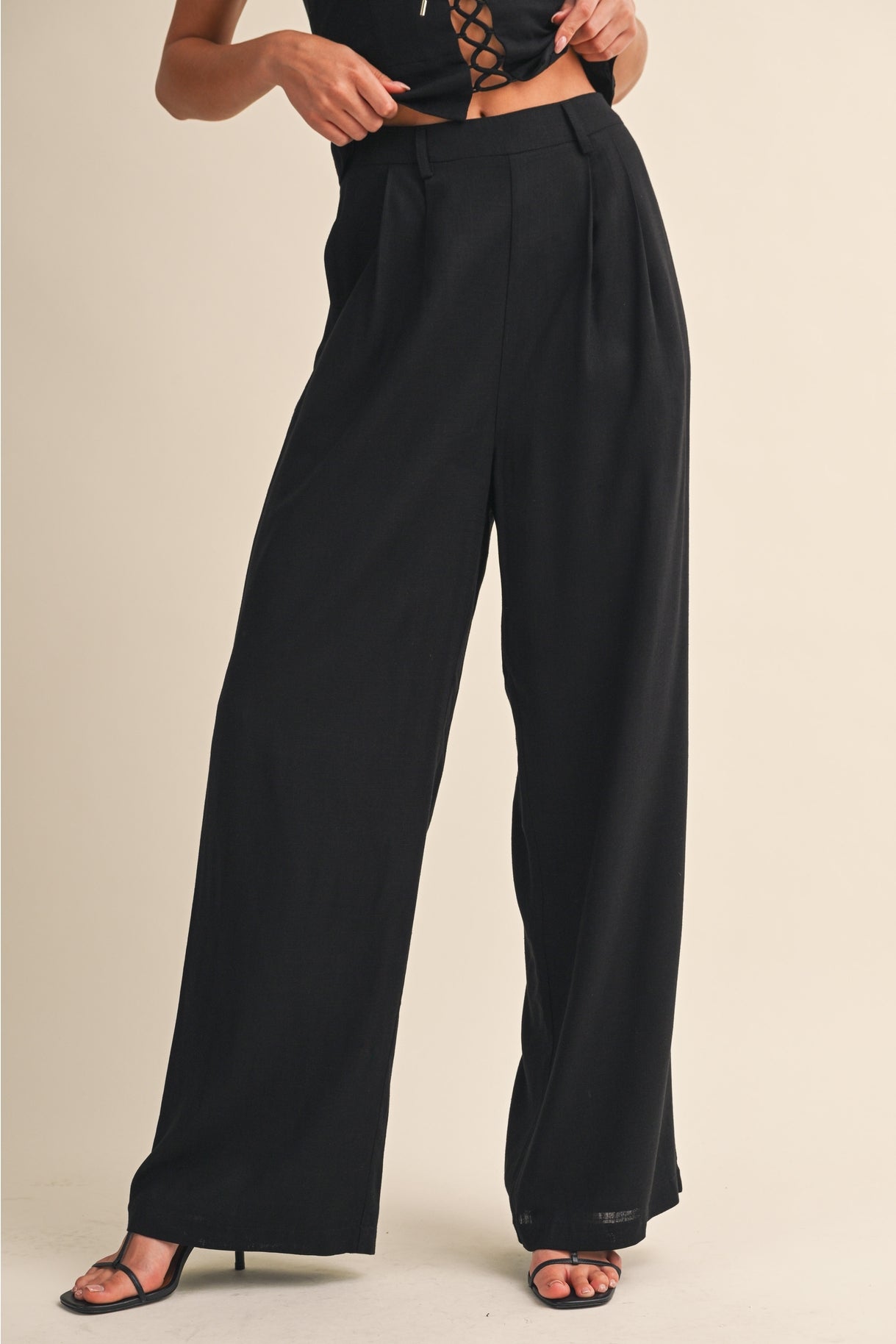 Linen Lace Up Top & Pants Set