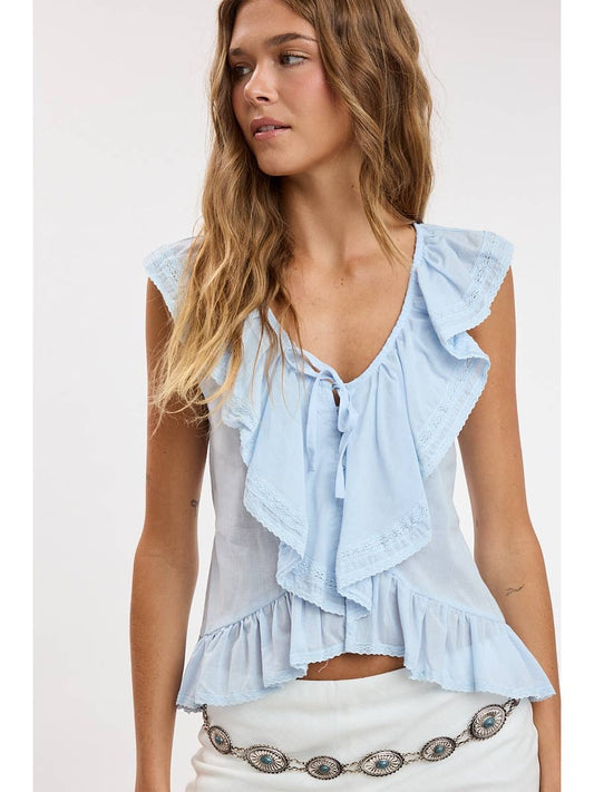 Cascading Ruffle Cap Sleeve Top