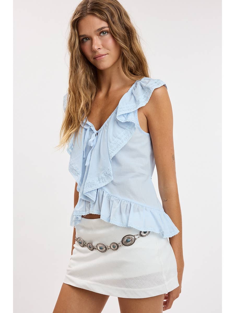 Cascading Ruffle Cap Sleeve Top