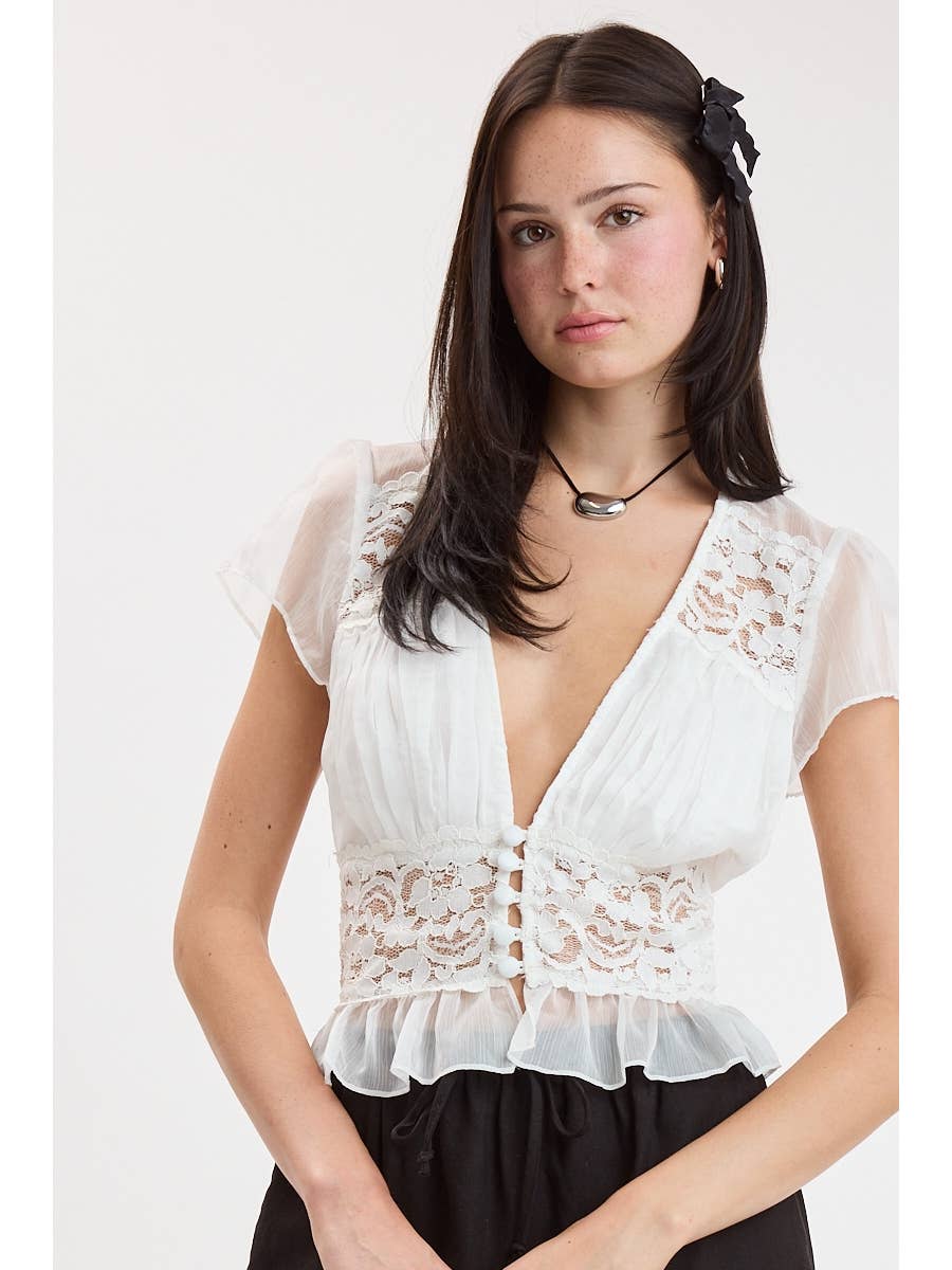 Chiffon V-Neck Coquette Top