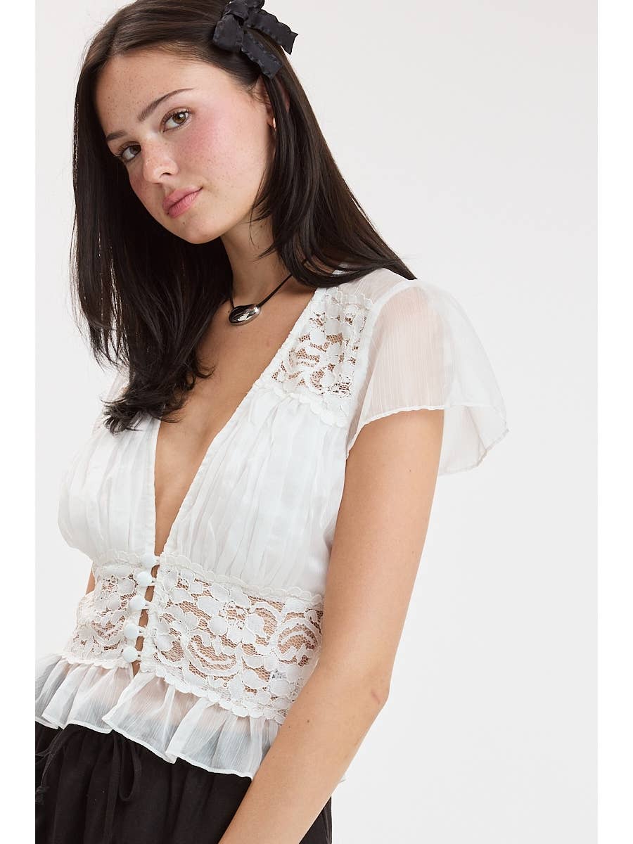 Chiffon V-Neck Coquette Top