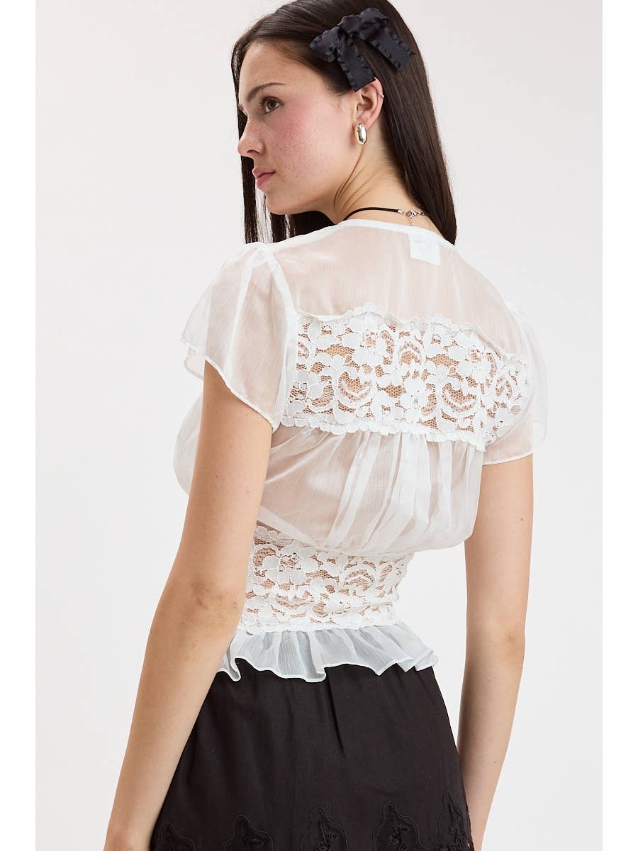 Chiffon V-Neck Coquette Top