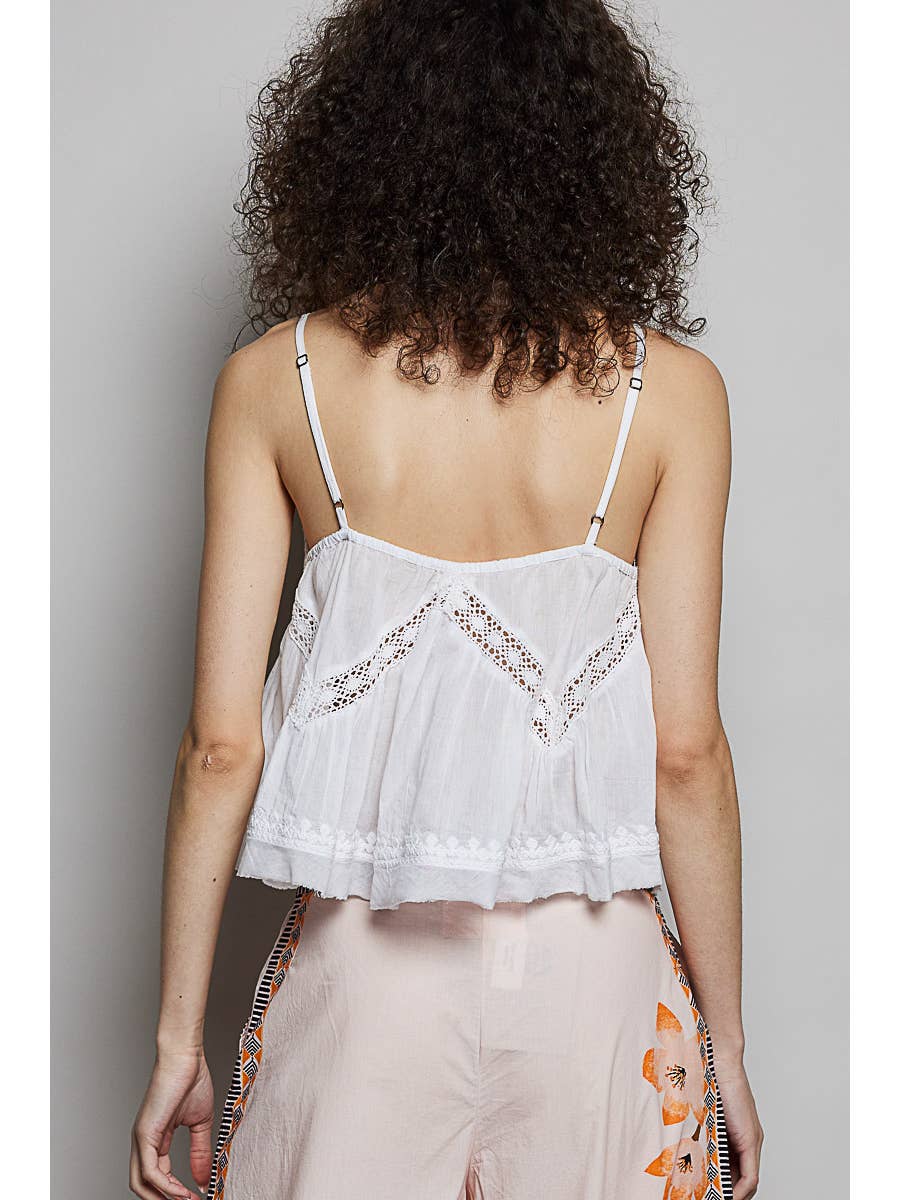 V-Neck Washed Effect White Cami Top
