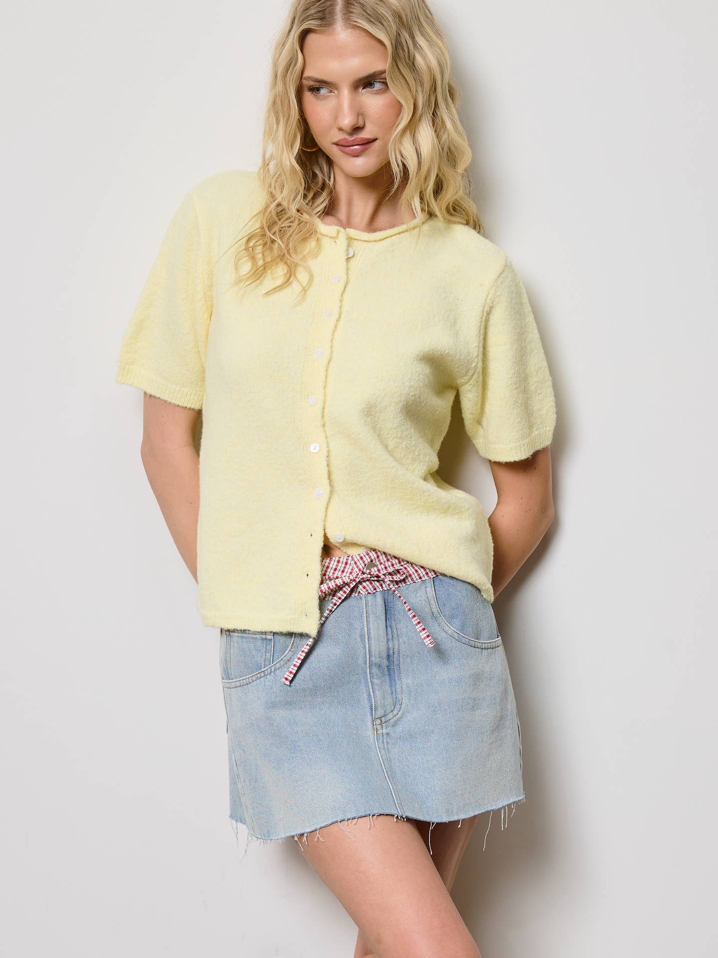 Butter Yellow Short Sleeve Cardigan Top