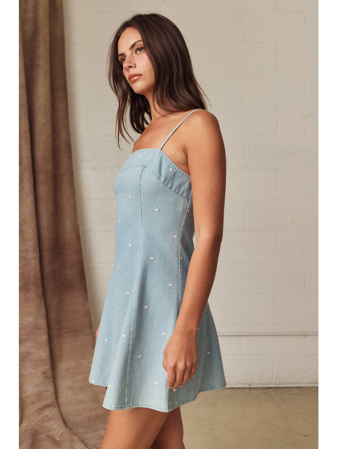 Polka Dot Light Denim Mini Dress
