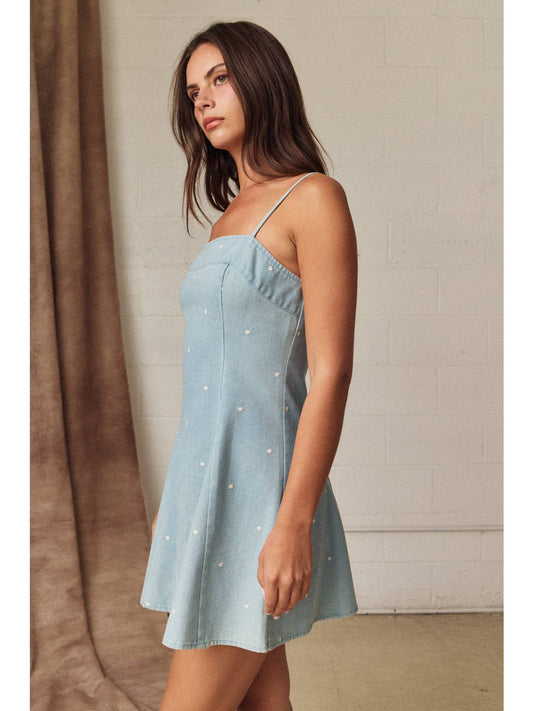 Polka Dot Light Denim Mini Dress