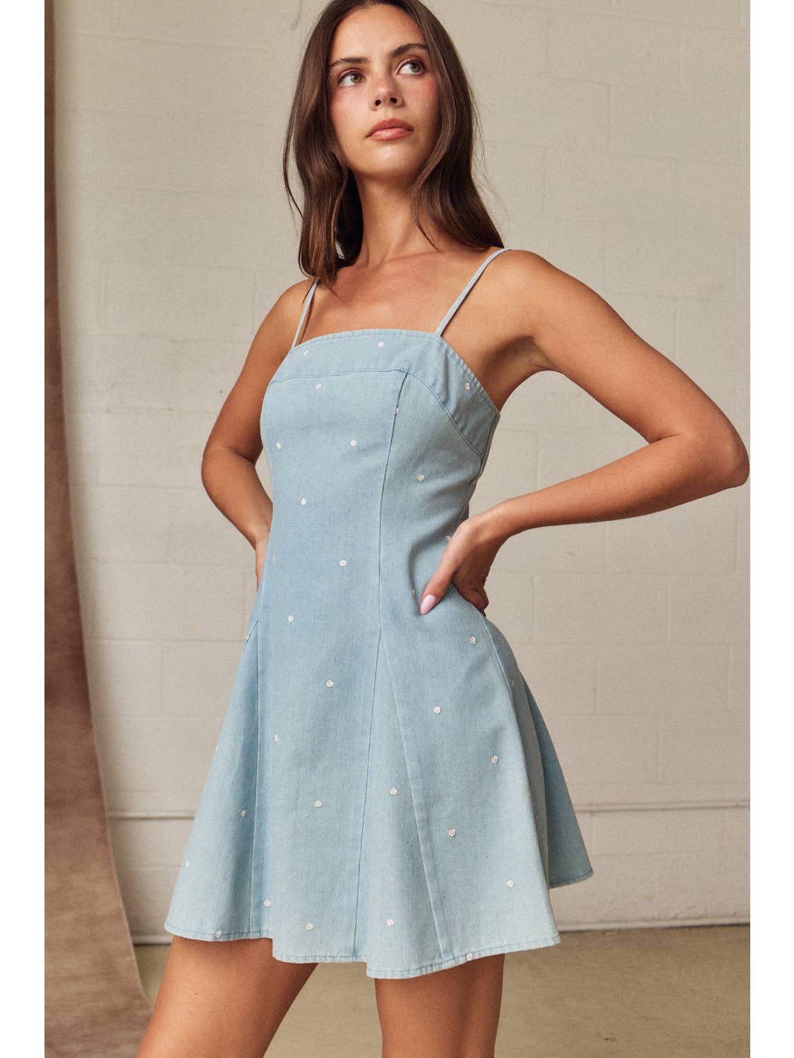 Polka Dot Light Denim Mini Dress