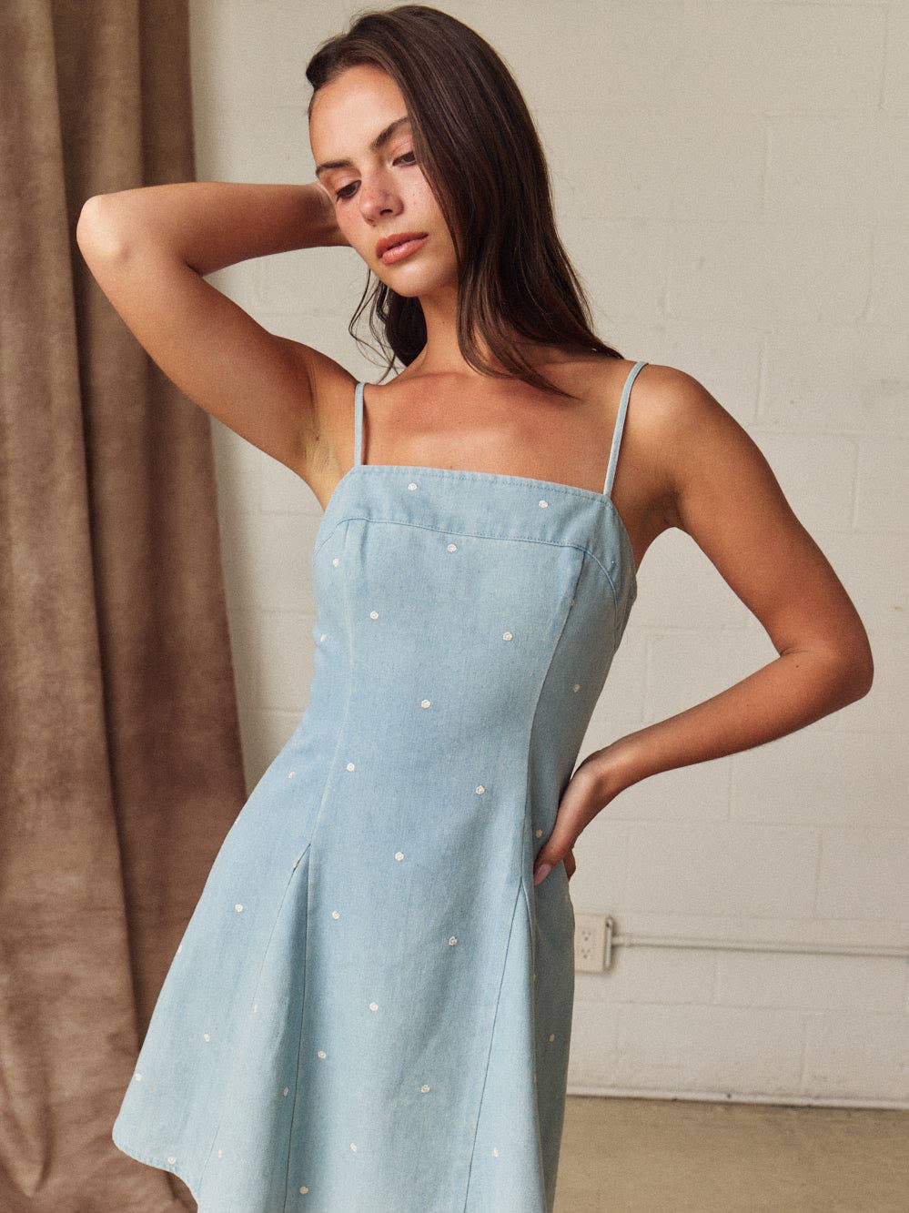 Polka Dot Light Denim Mini Dress