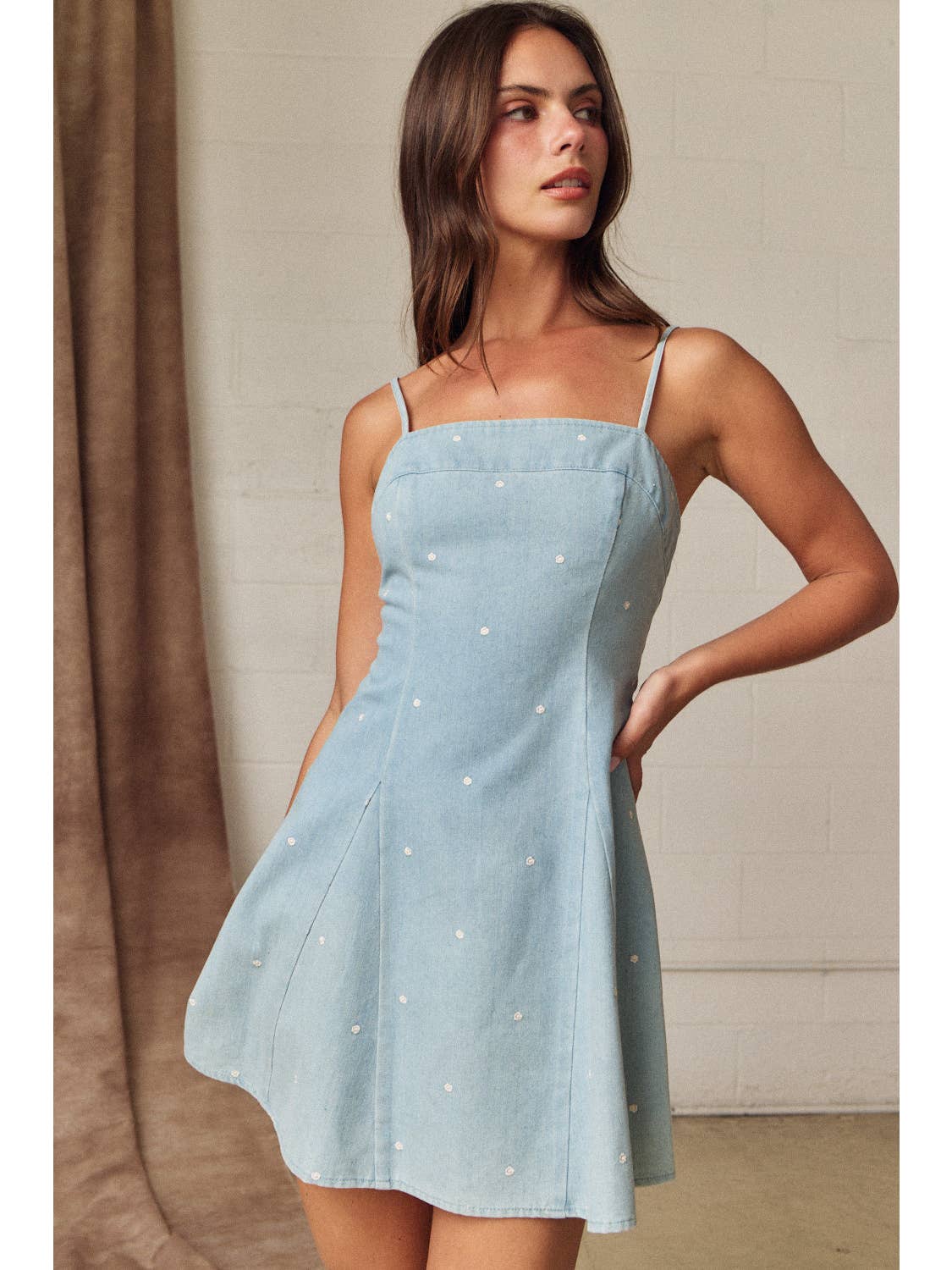Polka Dot Light Denim Mini Dress