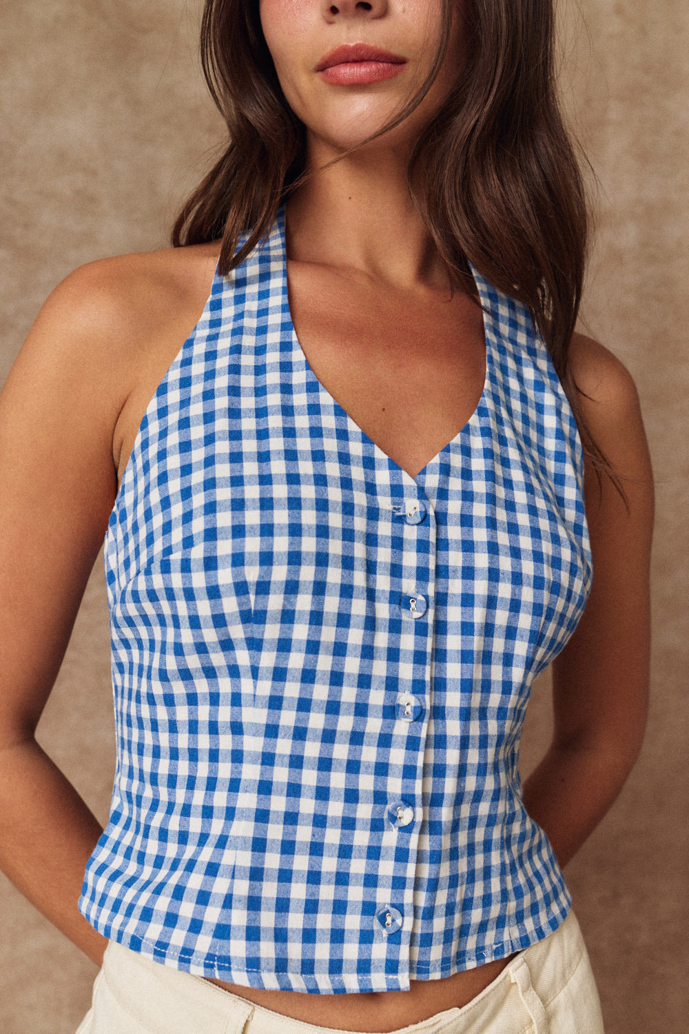 Blue Gingham Halter Top