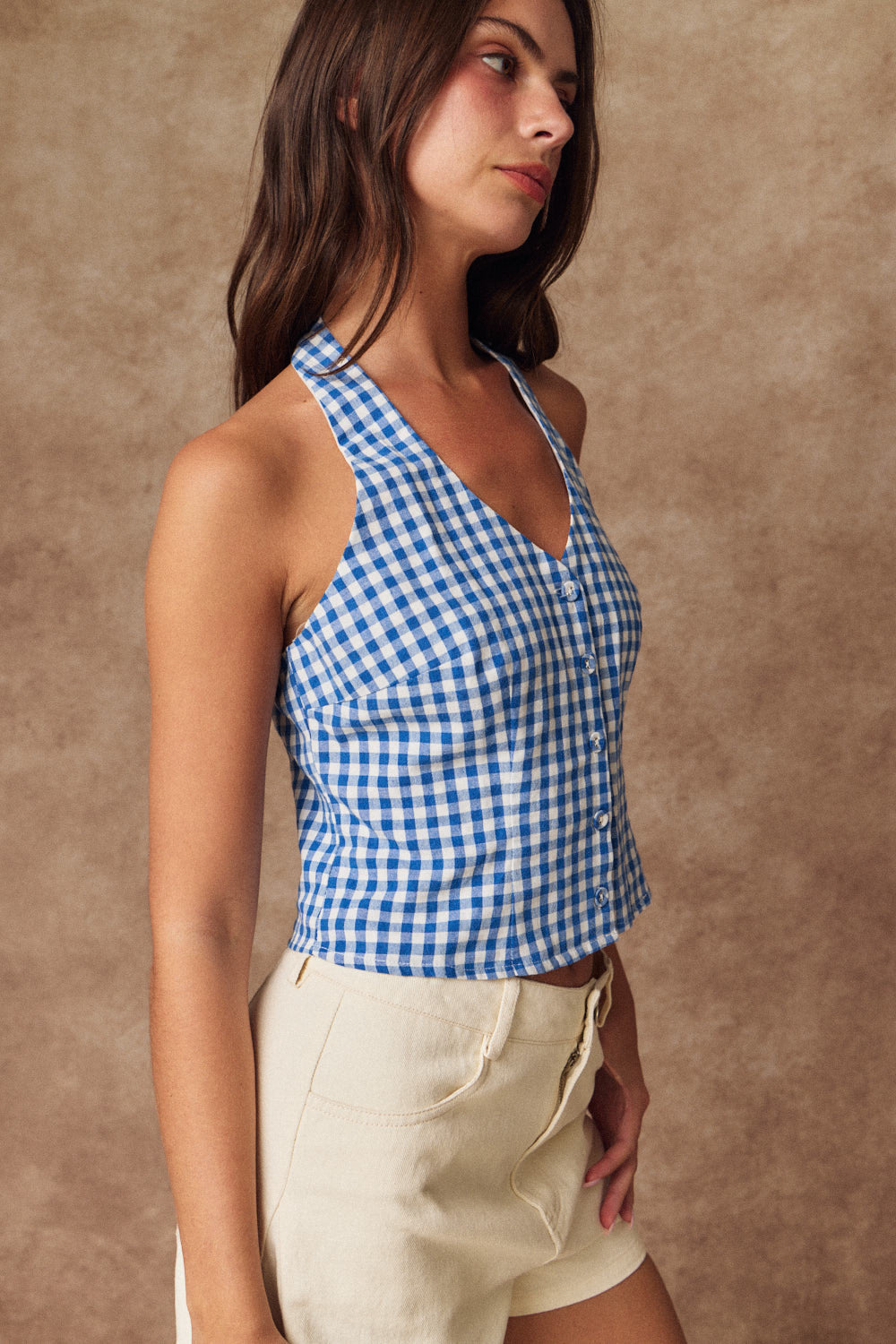 Blue Gingham Halter Top