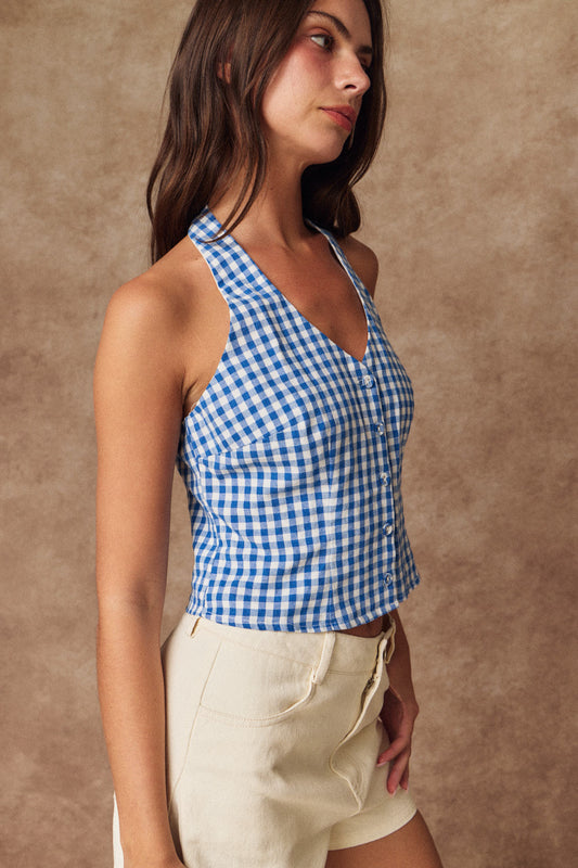 Blue Gingham Halter Top