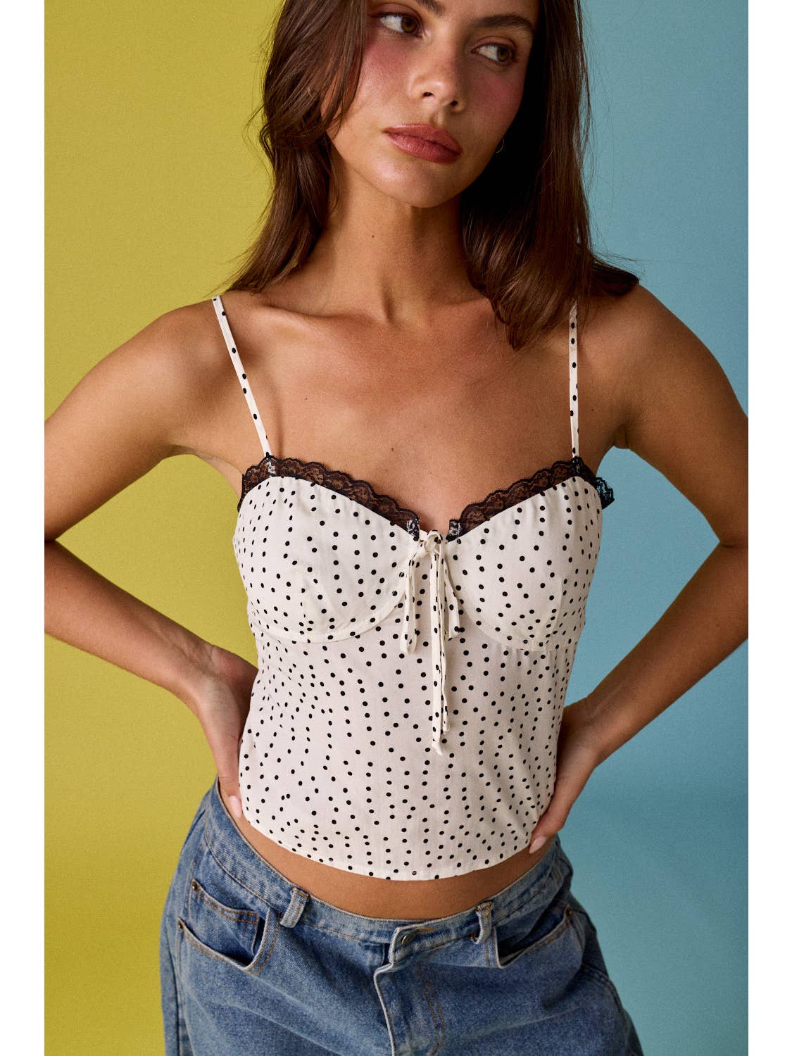 Lace Trim Polka Dot Cami Top