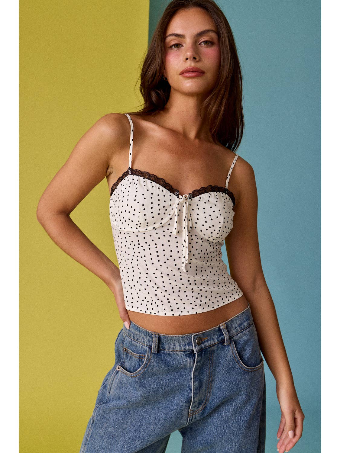 Lace Trim Polka Dot Cami Top