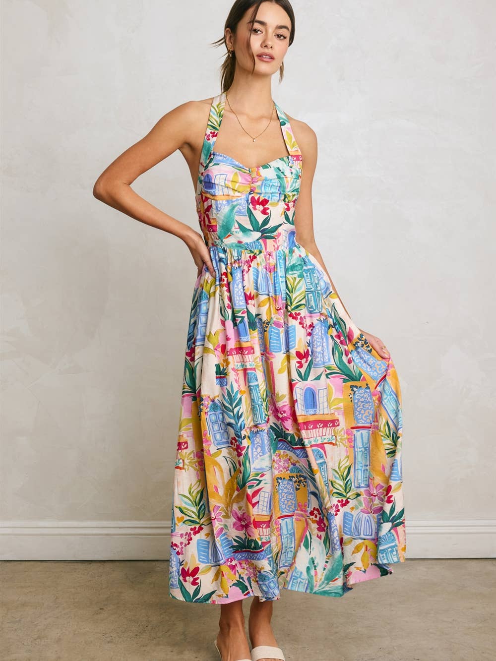 Bright Summer Halter Maxi Dress