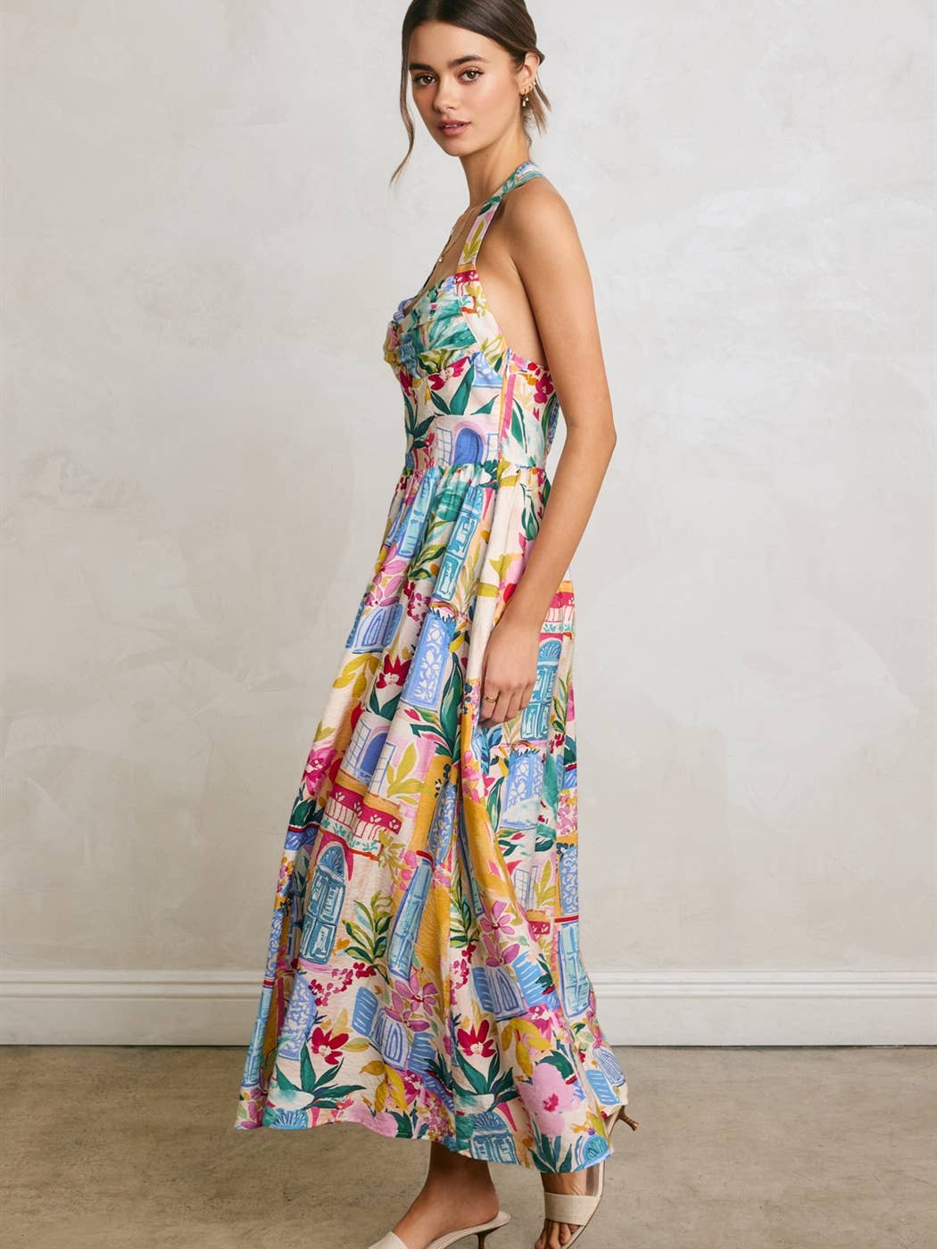 Bright Summer Halter Maxi Dress