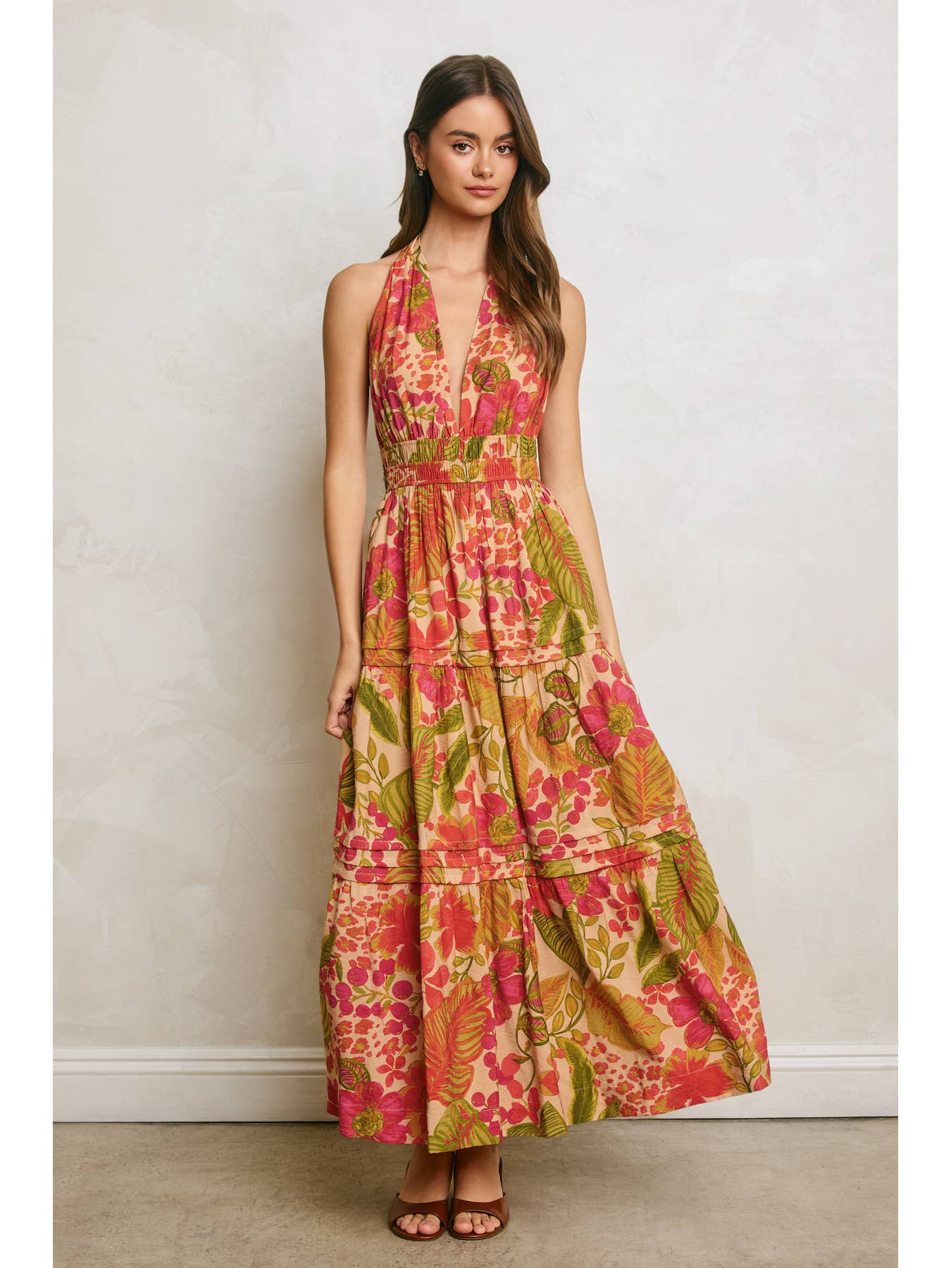 Tropical Floral Halter Maxi Dress