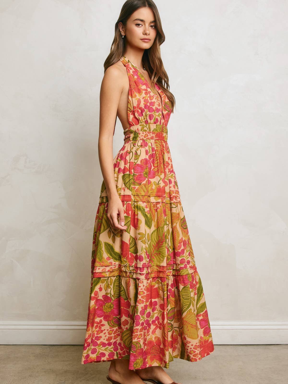 Tropical Floral Halter Maxi Dress