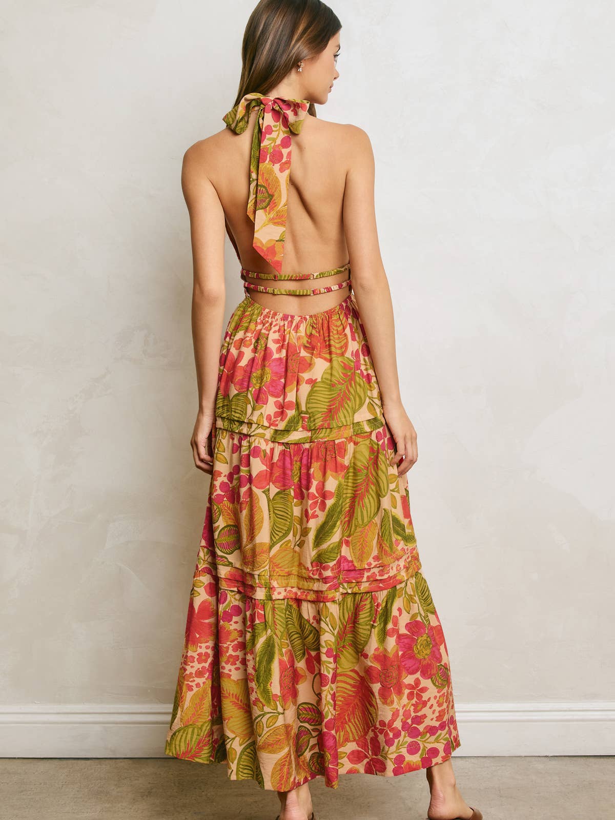 Tropical Floral Halter Maxi Dress
