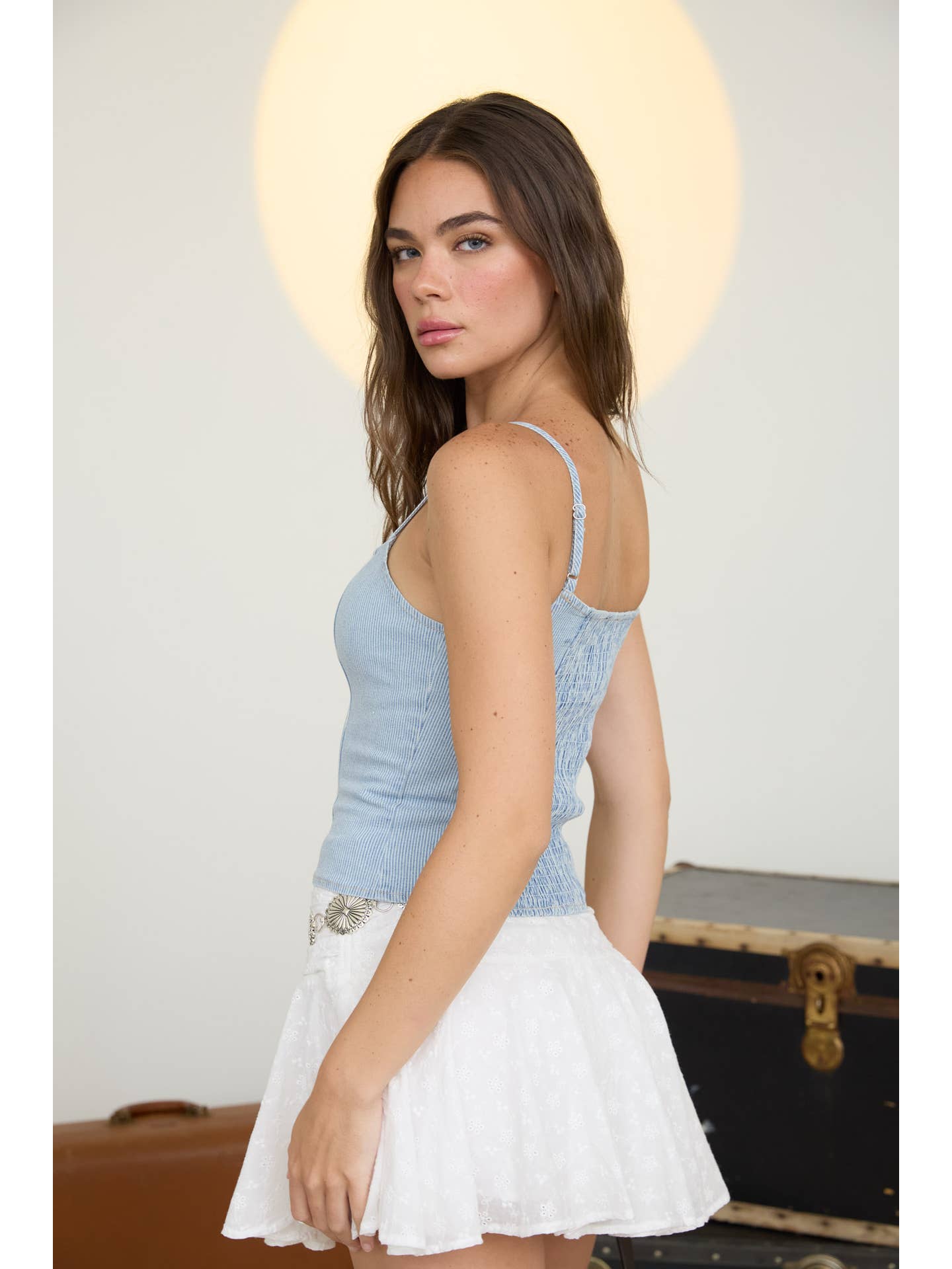 Blue Stripe Eye Hook Cami Top
